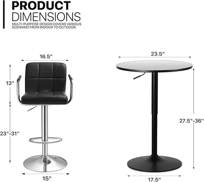 Magshion 3 Pack Bar Table and Chairs Set, Adjustable Bar Stools Set of 2 with Armrest and Kitchen Dining Round Pub Table for Dining Counter Pub and Apartment