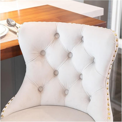 Golden Swivel Velvet Barstools Adjusatble Seat Height from 25-33 Inch,Modern Upholstered Bar Stools with Backs Comfortable Tufted for Home Pub and Kitchen Island,Beige,Set of 2,for Living Room