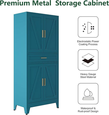Bevivog Metal Storage Cabinet with Drawers, Tall Cabinets with Doors and Shelves, 4 Doors High Storage Cabinet for Office/Pantry/Living Room