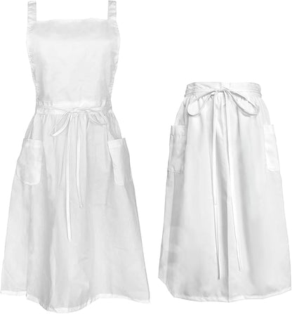 Cityelf Vintage White Apron Maid Pioneer Costume Victorian Style Cotton 50’s Ruffle Dress Apron with Long Ties and Pockets