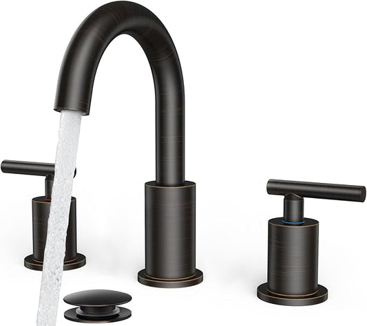FORIOUS Oil Rubbed Bronze Bathroom Faucets 3 Hole, 8 in Widespread Bathroom Sink Faucet Bronze with Pop Up Drain, 3 Piece Vanity Faucet ORB with 24" CUPC Supply Hoses, 6" to 10" Sink Restroom Remodel