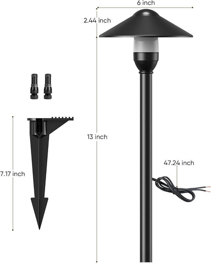 PARTPHONER Low Voltage Landscape Lighting 6-Pack, Aluminum 12V Pathway Lights with G4 Bulbs, Waterproof Stylish Matte Black Color Round Shade Path Lights with Connectors for Walkway Yard Garden