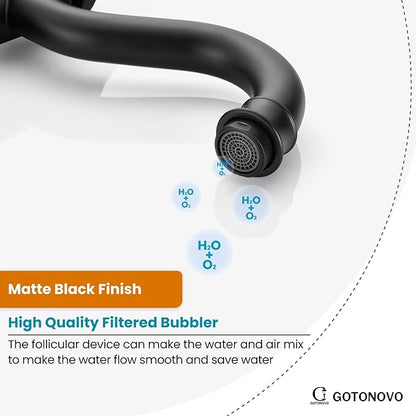 gotonovo Vessel Sink Faucet 360° Swivel Spout Single Handle Tall Bathroom Faucet 1 Hole Farmhouse Lavatory Washbasin Mixer Tap Matching Supply Hoses, Without Pop Up Drain, Matte Black