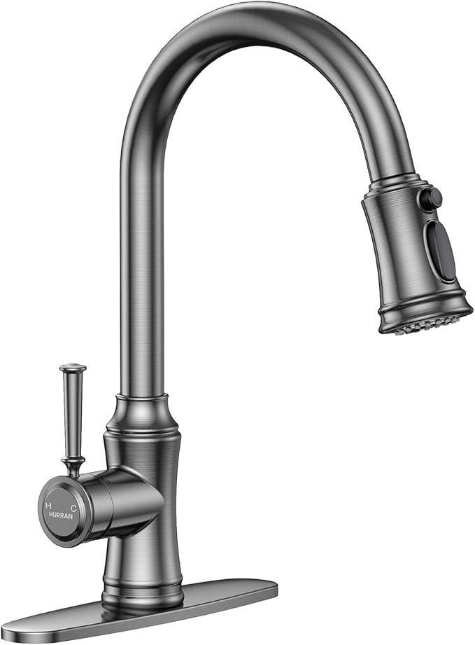 Kitchen Faucet with Pull Down Sprayer, Single Handle High Arc Utility Sink Faucet with Deck Suitable for bar for Kitchen Sink, Laundry Sink, Wet Bar or RV, Brushed Grey