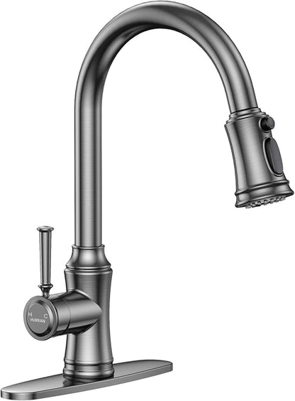 Kitchen Faucet with Pull Down Sprayer, Single Handle High Arc Utility Sink Faucet with Deck Suitable for bar for Kitchen Sink, Laundry Sink, Wet Bar or RV, Brushed Grey