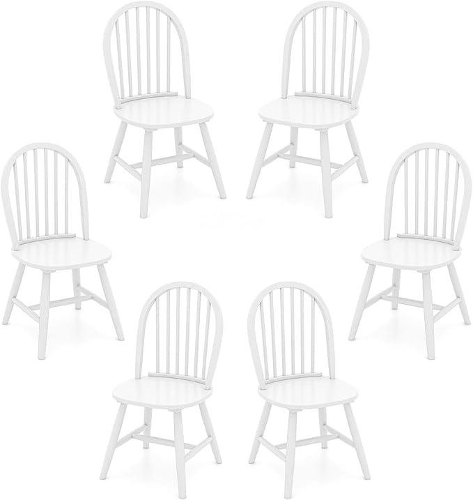 Safeplus 18" Oak Dining Chairs Set of 6, Wood Windsor Chair with Spindle Back for Country Farmhouse Kitchen Island