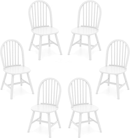 Safeplus 18" Oak Dining Chairs Set of 6, Wood Windsor Chair with Spindle Back for Country Farmhouse Kitchen Island
