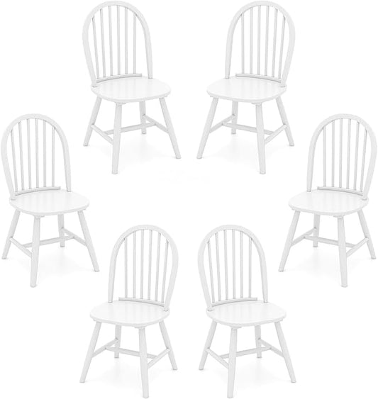 Safeplus 18" Oak Dining Chairs Set of 6, Wood Windsor Chair with Spindle Back for Country Farmhouse Kitchen Island