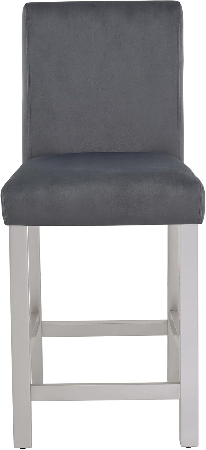 Counter Height Chairs for 4: 330 LBS Solid Wood Barstools - Ergonomic High Back Support for Kitchen Island & Dining Room - Silver Grey Upholstered Set