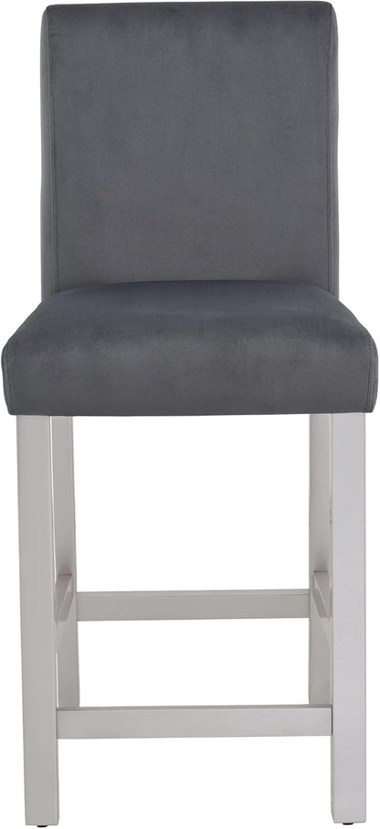 Counter Height Chairs for 4: 330 LBS Solid Wood Barstools - Ergonomic High Back Support for Kitchen Island & Dining Room - Silver Grey Upholstered Set