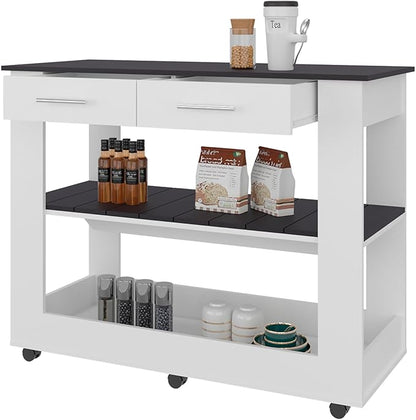 GOWE Kitchen Island with Open Storage and 3 Shelves, White