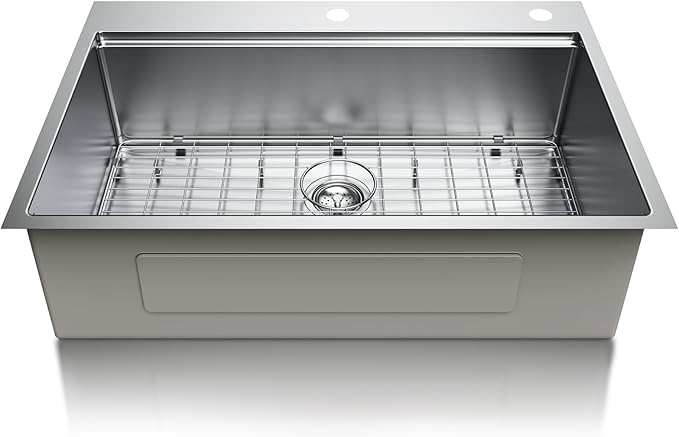 33-inch Undermount Kitchen Sink Workstation - 33x22 Inch Drop In Sink Workstation T304 18 Gauge Stainless Steel Single Bowl Kitchen Sinks with Accessories, Handmade Basin, 9 Inch Deep