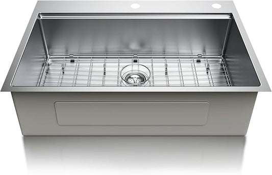 33-inch Undermount Kitchen Sink Workstation - 33x22 Inch Drop In Sink Workstation T304 18 Gauge Stainless Steel Single Bowl Kitchen Sinks with Accessories, Handmade Basin, 9 Inch Deep