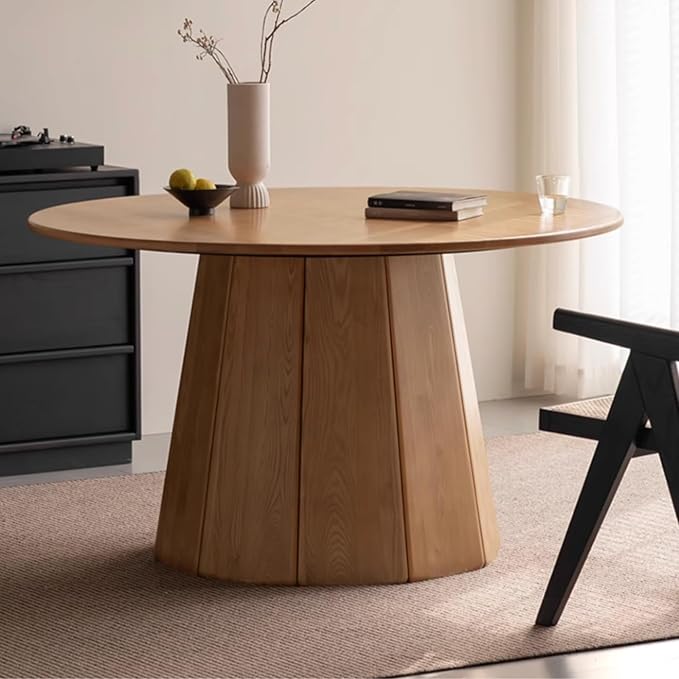 GVAwood Ash Solid Wood Round Dining Table. 59.1x59.1x29.5 inch / 150x150x75 cm/Natural Wood Color / 1.5-Meter Dining Table