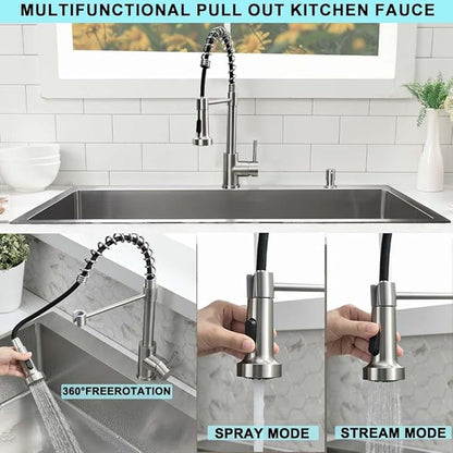 33 Inch Drop In Kitchen Sink with Faucet Combo -Wesliv 33x19 TopMount Stainless Steel Sinks 18 Gauge Single Bowl Deep Kitchen Sink with Soap Dispenser