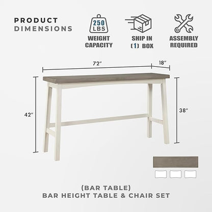 Lexicon Bar Table Set for 3, Small Kitchen Table Set Kitchen Island Table with 3 Saddle Bar Stools, 4 Piece Dining Table Set for Breakfast Nook, Living Room, Apartment, Pub Height, White/Coffee