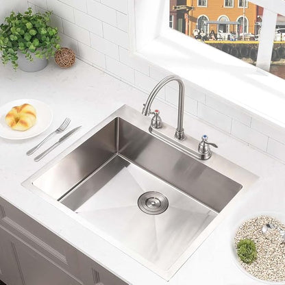25 Inch Drop in Kitchen sink- 25x20 Inch Kitchen Sink Drop In 16 Gauge Deep Single Bowl Stainless Steel Kitchen Sinks Laundry Utility Sink,3 hole Kitchen Sink