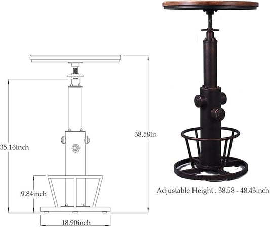 LOKKHAN Industrial Bar Table 38.6"-48.4" Height Adjustable Swivel Round Wood Tabletop 23.7" Dia, Kitchen Dining Office Coffee Bistro Pub Table
