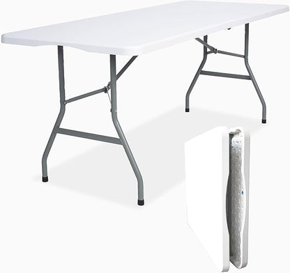 Folding Table 6ft Foldable Table with Built in Handle & Steel Legs / 6FT Heavy Duty Folding Portable,Perfect for Party, Dining Indoor/Outdoor Events, Tailgating & Backyard BBQ, White