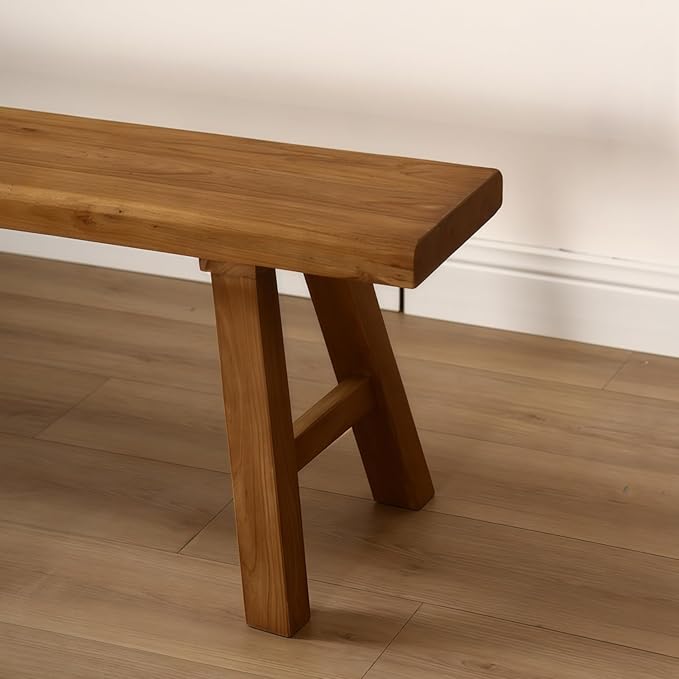 Kavie Solid Wood Bench, Modern A-Frame Dining Bench, Sturdy Natural Finish Stool for Entryway, Kitchen Island, Living Room & Wabi Sabi Style Decor (Natural,31.5" L*10.2" W*17.7" H)
