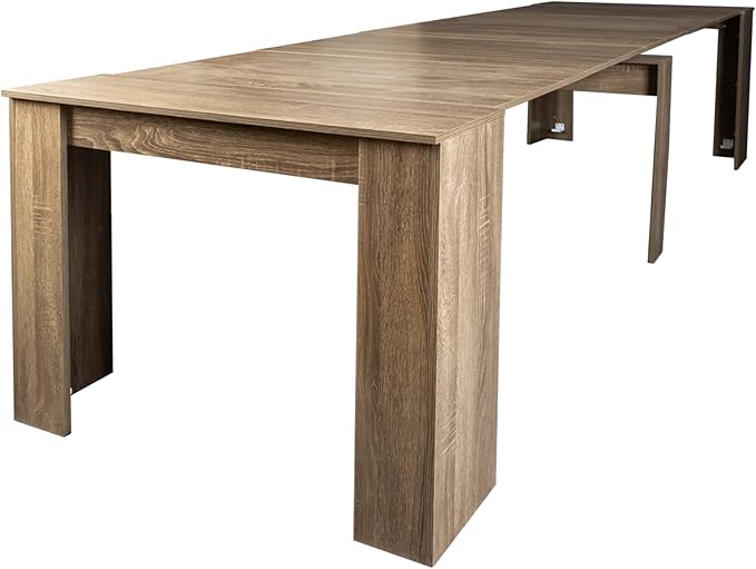 118" Extendable Island Table, Rustic Dining Table with Easy Clean, Mid Century Dining Table for Kitchen Dining Living Room, Brown