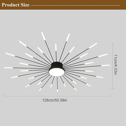 JAYMP 50.4" Ceiling Light Modern Flower Shape Ceiling Lamp for Living Room Dining Room Flush Mount Metal Acrylic Sputnik Firework Petal LED Lighting Fixture (Matte Black, 30+1 Lights)