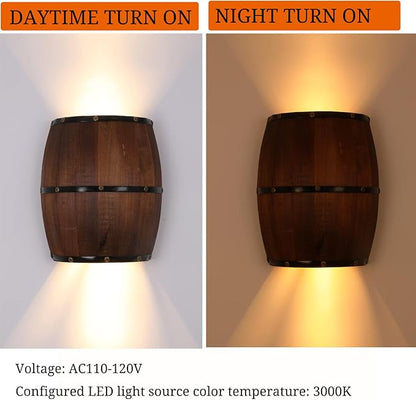 1PCS 11.81" Height Antique Wood Wine Barrel Wall Sconce Lighting Fixture Indoor Wall Lamps Rustic Farmhouse Style Wall Lighting Fixture for Bar, Bedroom, Corridors, Cafes