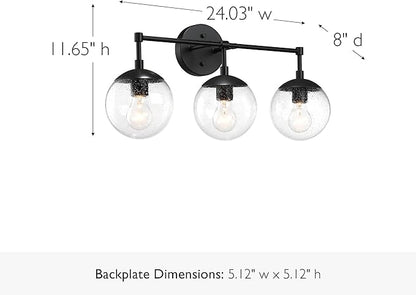 Design House Gracelyn 3-Light Dimmable Bathroom Vanity Light, Seeded Glass, Matte Black, 24.03 in W x 8 in D x 11.65 in H, 588889-BLK