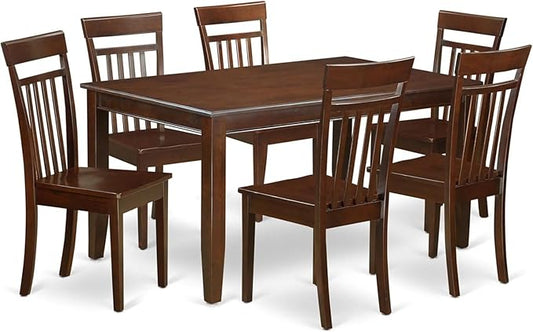 HomeStock 7-Piece Dining Set with Rectangle Solid Wood Table (36x60 Inch) and 6 Kitchen Chairs in Mahogany, Classic Dining Set for Your Home