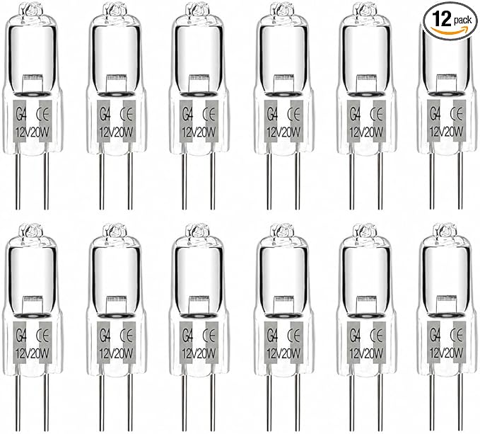 SCNNC JC Type G4 Bulb 12V 20W, Low Voltage Bi-Pin Halogen Light Bulbs for Outdoor Landscape Path Lights, Warm White Replacement Bulbs for Chandeliers, Kitchen Lights, Range Hood, RV Interior, 12 Pack