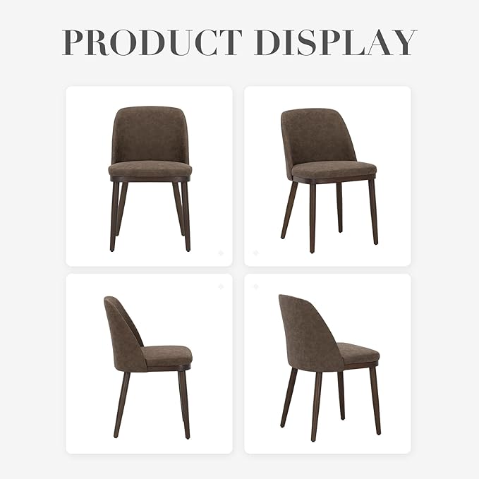 COLAMY Upholstered Dining Chairs Set of 4, Modern Kitchen Chairs with Back, Leather Side Dining Room Chairs with Wood Legs for Kitchen Dining Room Restaurant,Dark Brown