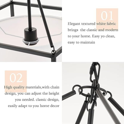 VILUXY Modern Farmhouse Chandelier 17" Black Ceiling Pendant Light with White Fabric Drum Chandeliers Round Square Hanging Lighting for Dining Room Bedroom Foyer