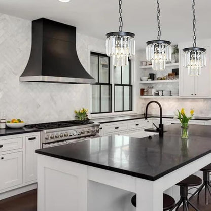 Modern Mini Crystal Chandeliers Small Pendant Light Contemporary Ceiling Pendant Light Fixture for Dining Room, Bedroom, Kitchen Island Entryway 8 Inches, Black