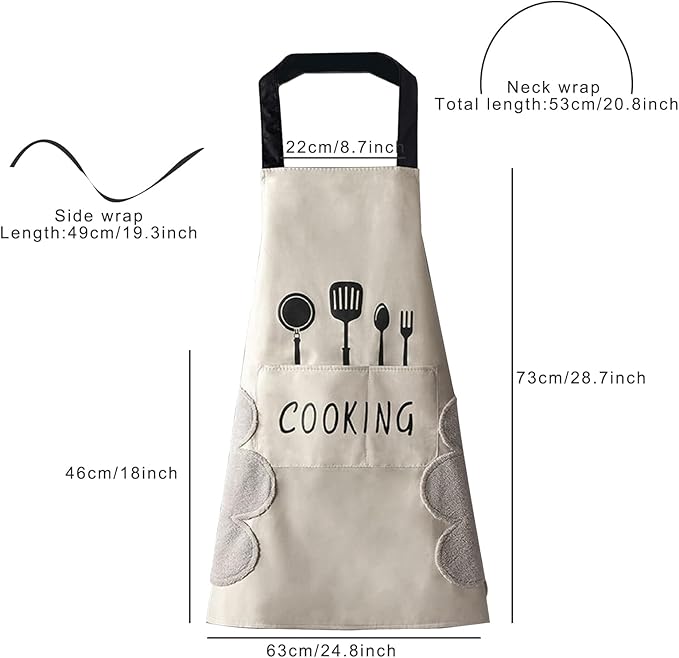 DILLMAN Women Kitchen Apron with Hand Wipe Pockets，Big Pocket,Hand-wiping, Waterproof for Cooking Baking