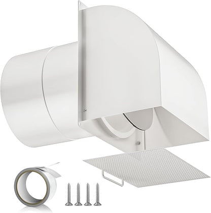 [Upgraded] Hon&Guan 8 Inch Hooded Wall Vent with Magnetic Seal Flap and Removable Mesh,Arc-Shaped 8'' Exhaust Wall Vent Cover Cap for Kitchen Range Hood/Dryer/Bathroom Exhaust (Galvanized Steel,White)