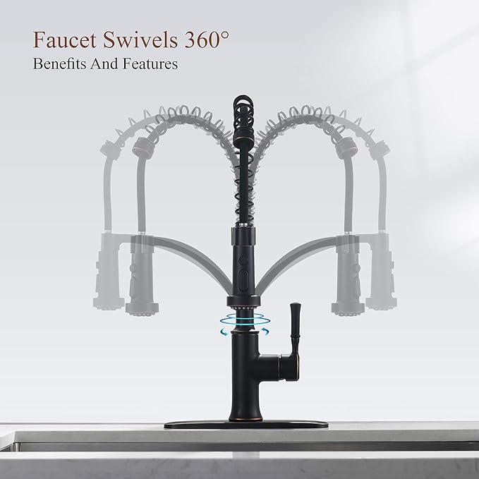 Bronze Kitchen Faucet with Pull Down Sprayer, Oil Rubbed Bronze Single Handle High Arc Commercial Farmhouse Kitchen Sink Faucet with Deck Plate