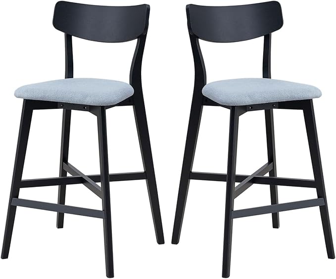 Wooden Chairs Set of 2 Solid Wood Black Modern Soft Upholstered Kitchen Island Chairs Pub Living Room Restaurant Modern Style