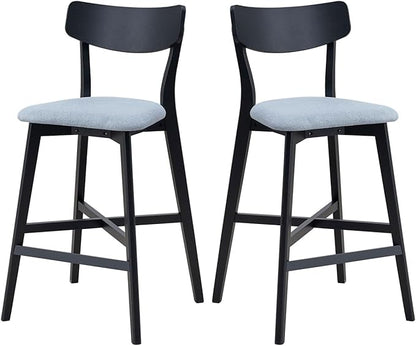 Wooden Chairs Set of 2 Solid Wood Black Modern Soft Upholstered Kitchen Island Chairs Pub Living Room Restaurant Modern Style
