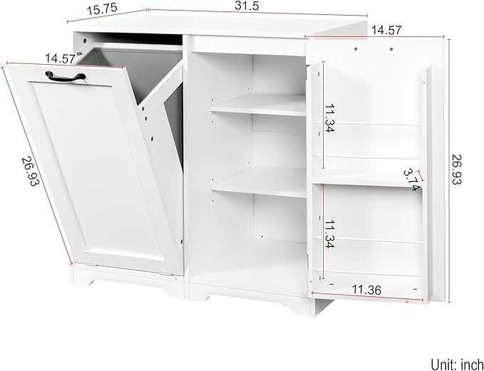 KEIKI Laundry Cabinet with Doors and shelf, Tilt-Out Laundry Hamper, Freestanding Style, Adjustable Shelf, Accent Table for Bathrooms Laundry Room Kitchen, White, (Style D)
