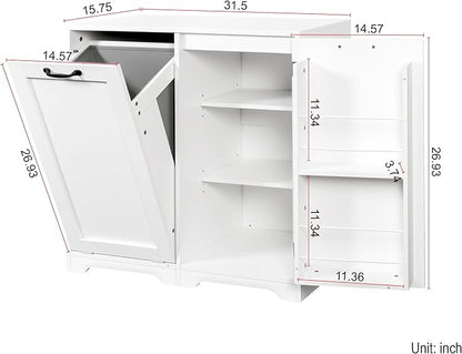KEIKI Laundry Cabinet with Doors and shelf, Tilt-Out Laundry Hamper, Freestanding Style, Adjustable Shelf, Accent Table for Bathrooms Laundry Room Kitchen, White, (Style D)