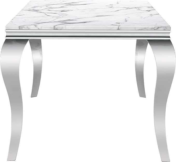Modern Dining Table for 6-8, 68 Inch White Marble Kitchen Table with Silver Mirrored Cabriole Legs, Luxurious Rectangular Faux Marble Dining Room Table for Dining Room,Living Room(No Chairs)