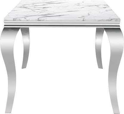 Modern Dining Table for 6-8, 68 Inch White Marble Kitchen Table with Silver Mirrored Cabriole Legs, Luxurious Rectangular Faux Marble Dining Room Table for Dining Room,Living Room(No Chairs)