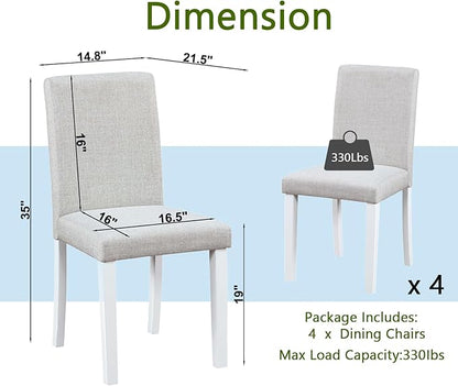 Ball & Cast Upholstered Dining-Room Chairs Set of 4, Kitchen Island Chair with Linen Padded Seat & White Wood Legs, 4pcs Modern Armless Side-Chair for Dining, Gray
