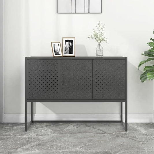 Charcoal Steel Sideboard Buffet Cabinet 41.3L x 29.5H x 13.8W in Metal Storage Credenza with 3 Doors Adjustable Feet Modern Kitchen Dining or Living Room Organizer