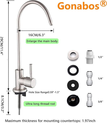 Drinking Water Faucet for Kitchen,100% Lead-Free Reverse Osmosis Faucets,Stainless Steel Kitchen Filtered Water Faucets,Brushed Nickel RO Faucet with Longer Thread Pipe