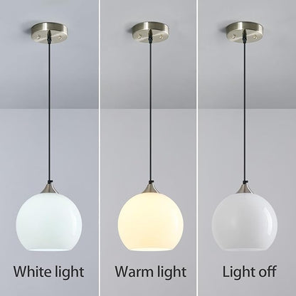 Milky Luster Glass Pendant Lights Kitchen Island Globe Pendant Light Fixtures Modern Pendant Lighting for Bedroom Living Dining Room Light Fixture (7.87 in, 1 Pack)