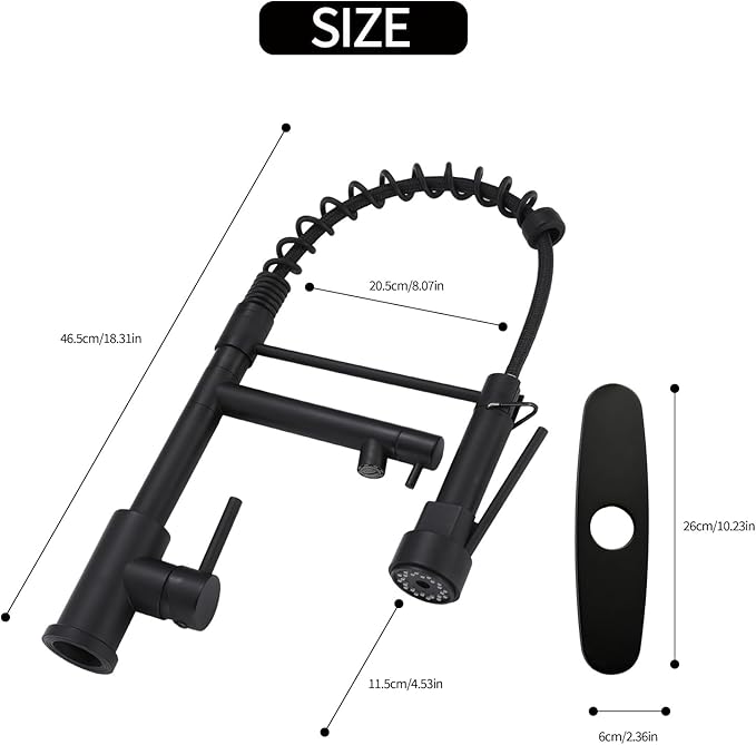 Wicbim Kitchen Sink Faucet with Pull Down Sprayer Contemporary Stainless Steel Single Handle Spring Kitchen Faucets Double-Headed with Deck Plate