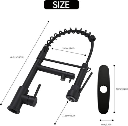 Wicbim Kitchen Sink Faucet with Pull Down Sprayer Contemporary Stainless Steel Single Handle Spring Kitchen Faucets Double-Headed with Deck Plate
