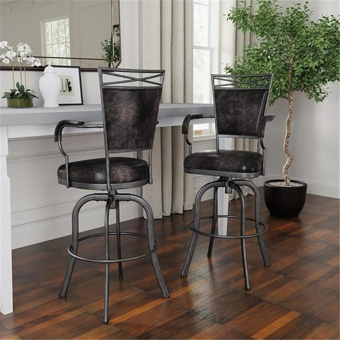 Hillsdale Bridgetown Metal Bar Height Swivel Stool, Pewter