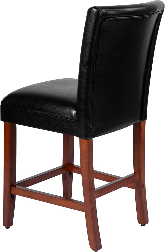 HomePop Home Decor Classic Counter Height Bar Stool, Set of 1, Faux Leather Upholstered 24 Inch Bar Stool, Decorative Home Furniture, Black